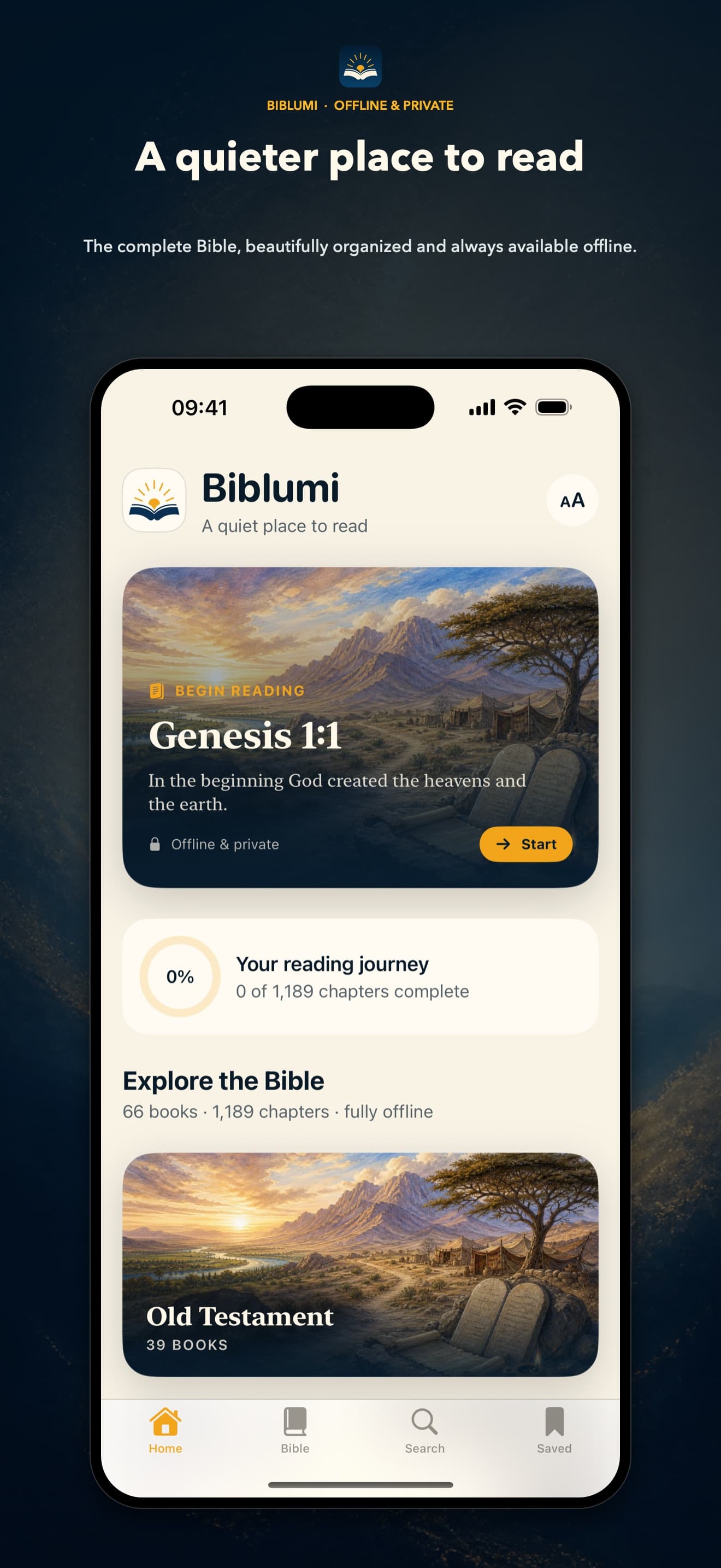 Biblumi home screen