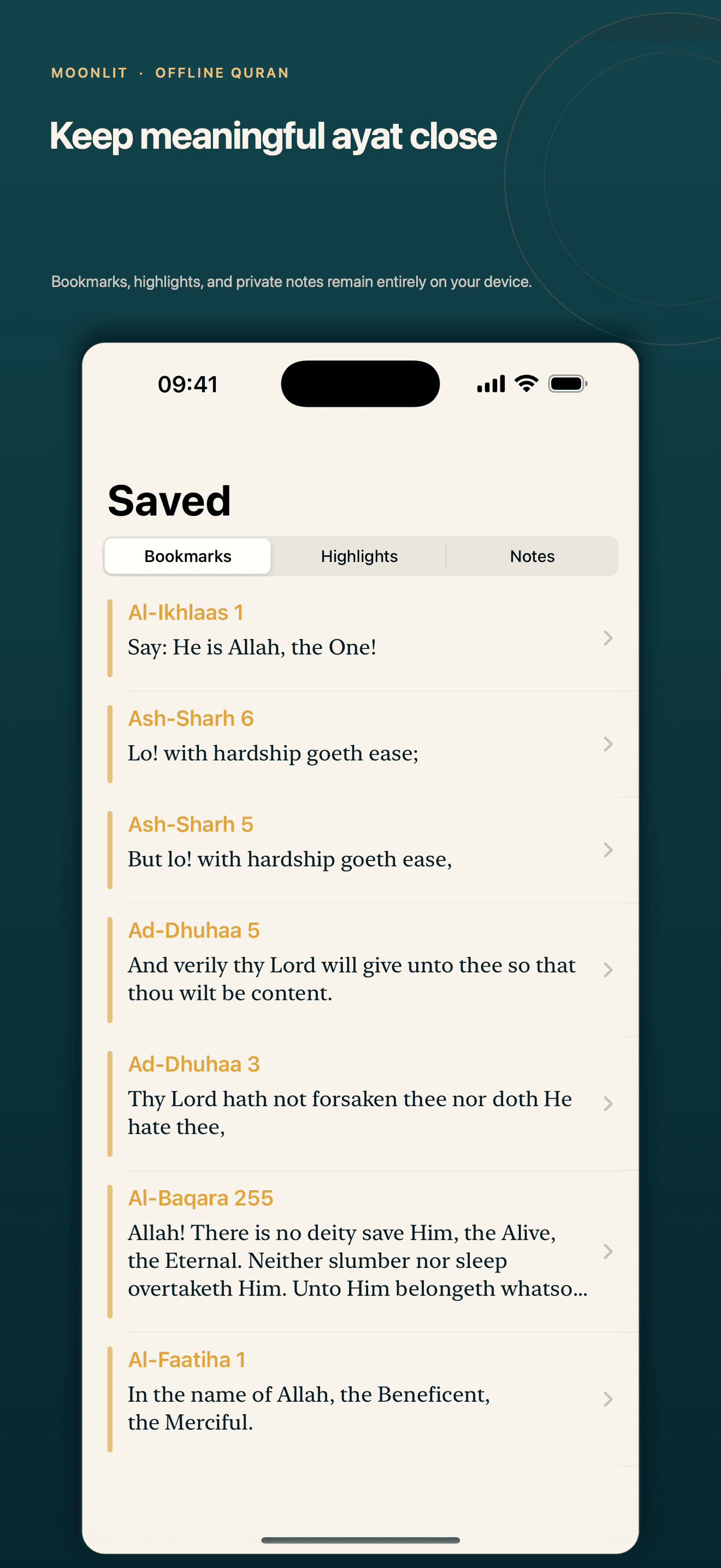 Moonlit bookmarks, highlights, and notes
